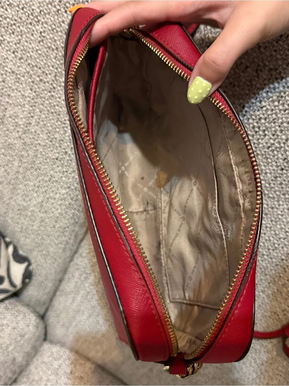 Michael Kors Red Leather Crossbody with Gold Hardware